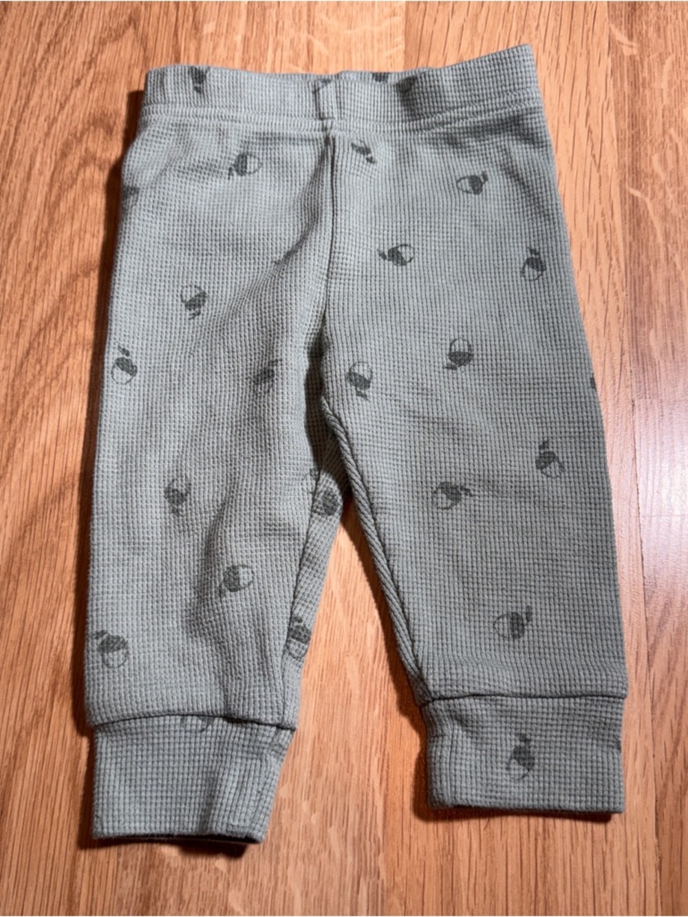 Carter's Sage Waffle Knit Joggers with Dark Green Acorn Print